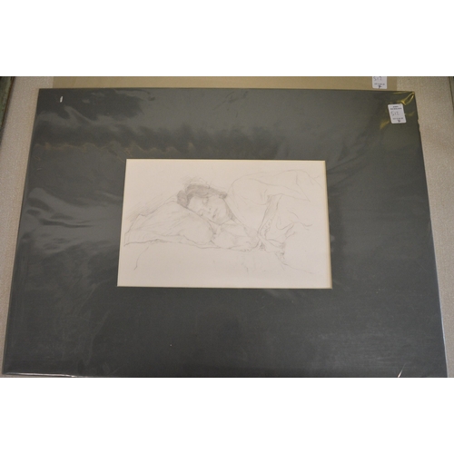 512 - George Weissbort, reclining female nude, pencil study, mounted but unframed and three other similar.