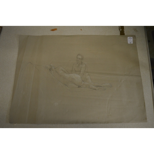 512 - George Weissbort, reclining female nude, pencil study, mounted but unframed and three other similar.