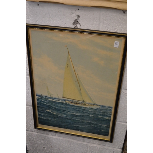 522 - Montague Dawson, sailing yacht at sea, colour print, pencil signed.