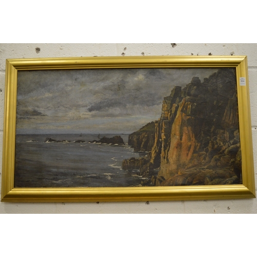 524 - Coastal landscape with rocky cliffs, oil on canvas.