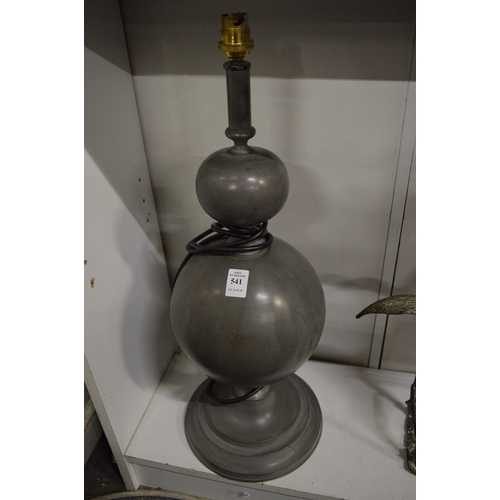 541 - A large pewter double gourd shaped table lamp base (reputedly from the home of Margaret Thatcher).