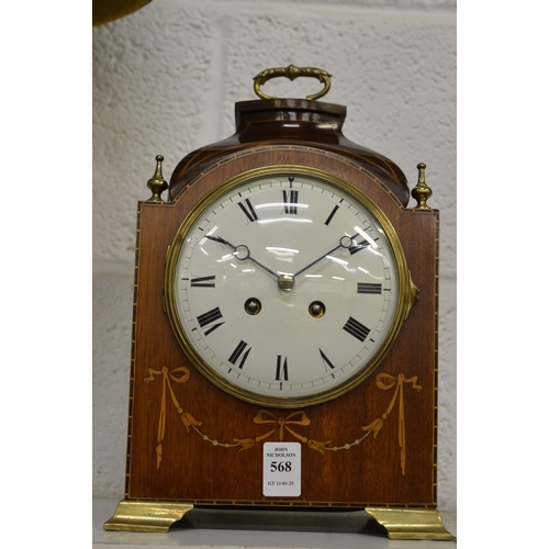 568 - A good Edwardian inlaid mahogany mantel clock.