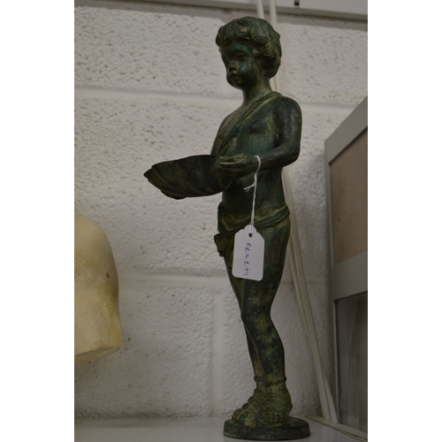 590 - Cast bronze figure of a young boy holding out a shell.