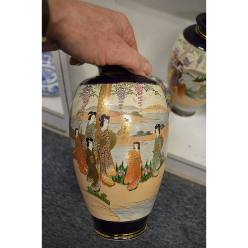 595 - A Japanese Millefiori cloisonne  ginger jar and cover and a pair of satsuma vases.