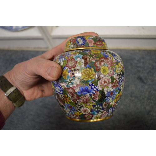 595 - A Japanese Millefiori cloisonne  ginger jar and cover and a pair of satsuma vases.