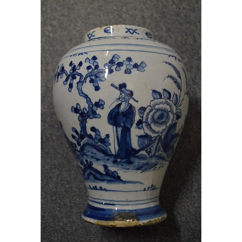 596 - Two 19th century or earlier delft vases.