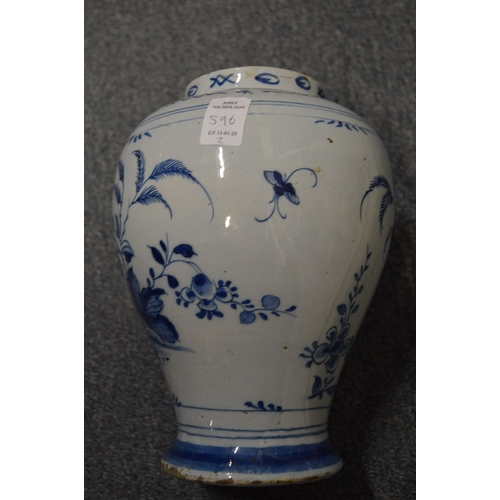 596 - Two 19th century or earlier delft vases.