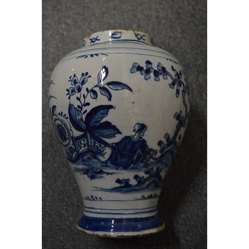 596 - Two 19th century or earlier delft vases.