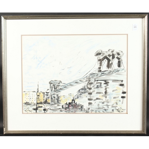 252 - PAUL MAZE (1887-1979) FRENCH. The metal bridge over the river with steamship. Signed. Watercolour. 1... 