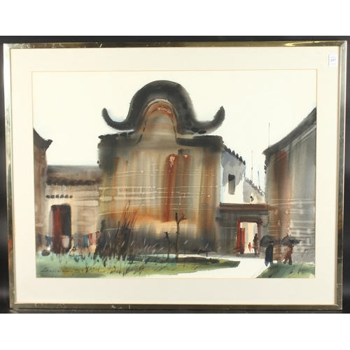 257 - 20TH CENTURY SCHOOL. Study of a temple.  Signed.  Watercolour. 32