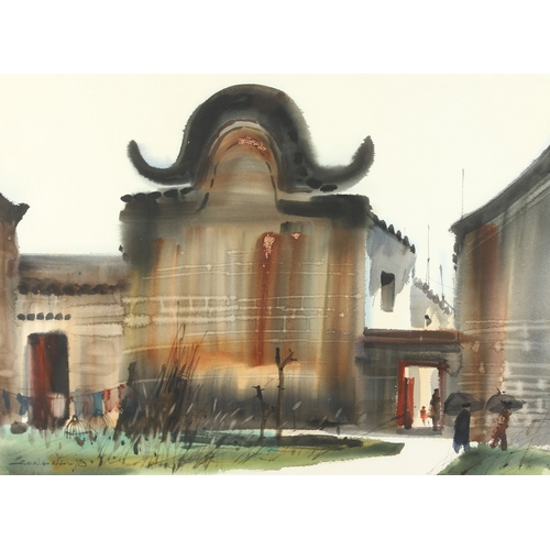 257 - 20TH CENTURY SCHOOL. Study of a temple.  Signed.  Watercolour. 32