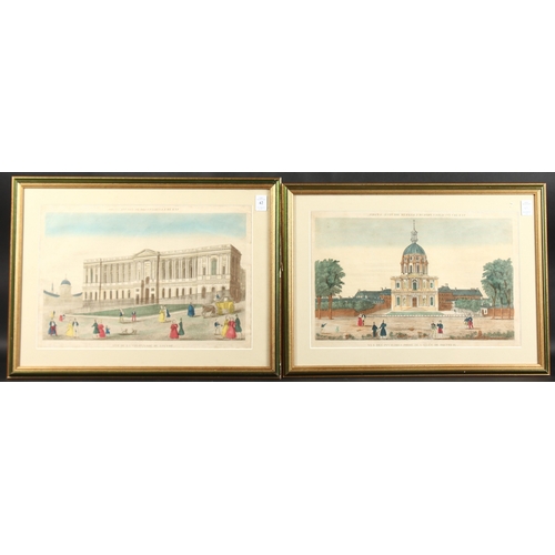 42 - A PAIR OF 19TH CENTURY FRENCH HAND COLOURED ENGRAVINGS OF PARIS VIEWS. Each 11