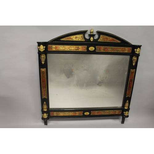 508 - A GOOD MARBLE TOP BOULLE CONSOLE AND MIRROR, the cabinet with panel door, with oval and glass fronte... 