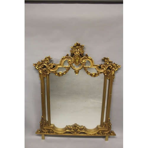 526 - A LOUIS XVITH GILDED MARBLE TOP CONSOLE AND MIRROR, the shaped base with marble top, scrolls and aca... 