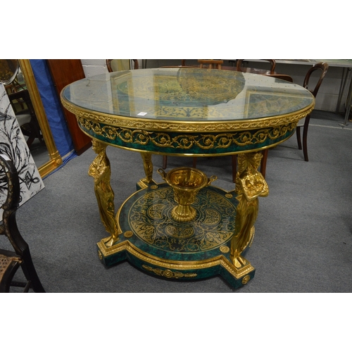 529 - AN IMPRESSIVE LOUIS XVITH STYLE MIRROR AND BOULLE CIRCULAR CENTRE TABLE with glass top, four figured... 