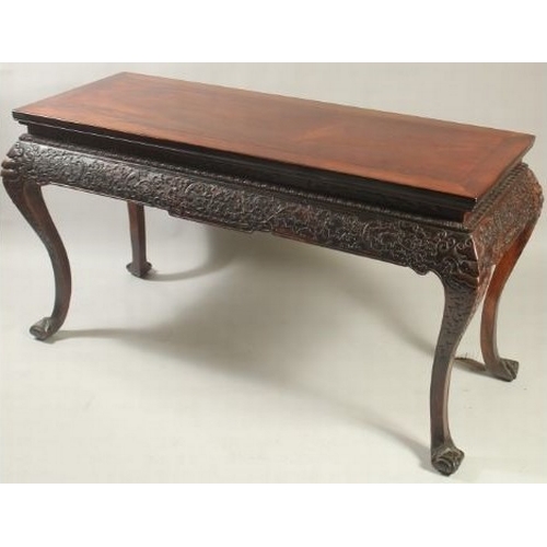 534 - A VERY FINE 19TH CENTURY CHINESE HUANGHUALI ALTAR TABLE, the frieze carved with foliate designs and ... 