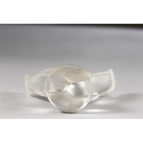 544 - A SMALL LALIQUE GROUP OF LOVE BIRDS. Etched Lalique, France. 2ins high.