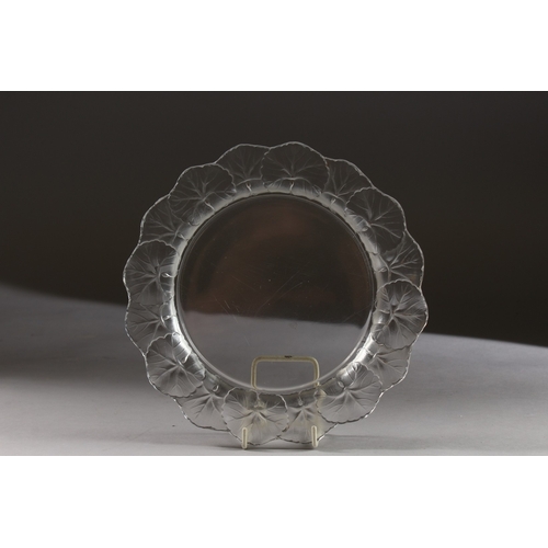 548 - A LALIQUE GLASS CIRCULAR PLATE. Etched Lalique, France. 8ins diameter.