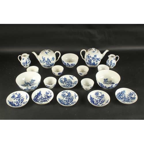 557 - A LARGE WORCESTER BLUE AND WHITE PART TEA SET painted with 