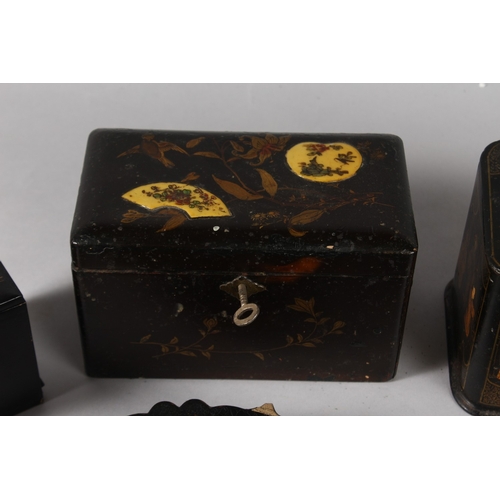 10 - A COLLECTION OF VARIOUS LACQUER BOXES AND OTHER ITEMS, including two mother of pearl inlaid boxes, (... 