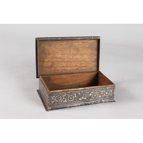 101 - A FINE 19TH CENTURY INDIAN SILVER AND GOLD INLAID STEEL BOX, 19cm x 10cm.