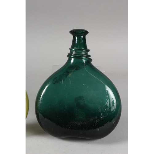 126 - TWO 17TH-18TH CENTURY PERSIAN SAFAVID GLASS SADDLE FLASKS, tallest 28cm high, (2).