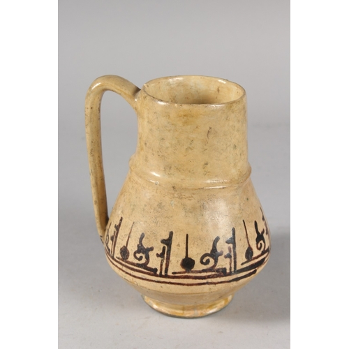 127 - A FINE 11TH-12TH CENTURY PERSIAN NISHAPUR POTTERY JUG, with a band of Kufic calligraphy, 15cm high.