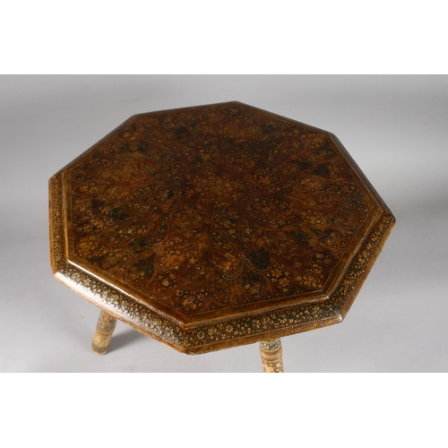 131 - A FINE 19TH CENTURY INDIAN KASMIRI LACQUER WOODEN TABLE, top 39cm wide, high 37cm high.