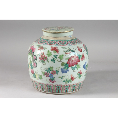 162 - A CHINESE FAMILLE ROSE PORCELAIN JAR AND COVER, painted in colourful enamels depicting insects and f... 