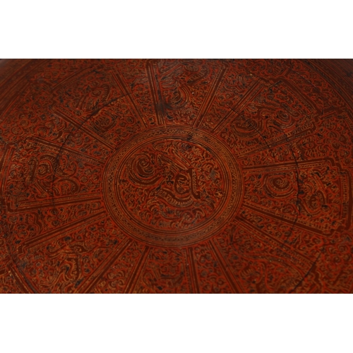 171 - A LARGE 19TH-20TH CENTURY BURMESE RED LACQUER CIRCULAR BOX, comprising of four pieces, 36cm diameter... 