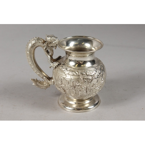 181 - A VERY FINE CHINESE WANG HING SILVER COFFEE SET, comprising a coffee pot, sucrier, and cream jug, ea... 