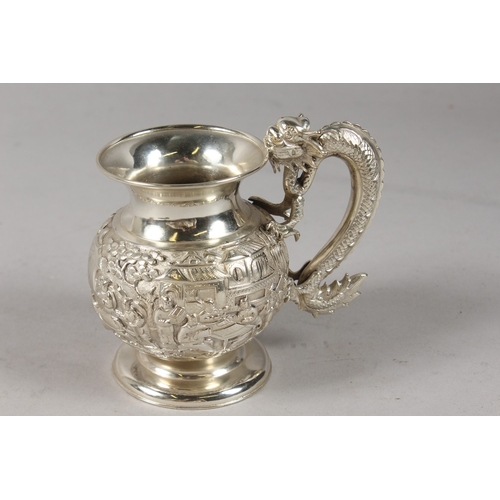 181 - A VERY FINE CHINESE WANG HING SILVER COFFEE SET, comprising a coffee pot, sucrier, and cream jug, ea... 