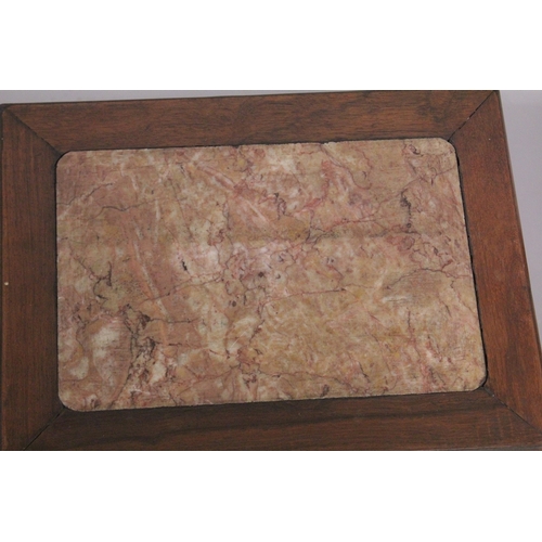 184 - A PAIR OF CHINESE MARBLE INSET RECTANGULAR STANDS, 51cm high, top 41cm x 31cm.