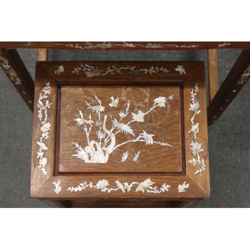 191 - A CHINESE MOTHER OF PEARL INLAID NEST OF THREE TABLES, (one missing), 66cm high, 51cm wide, 36cm dee... 