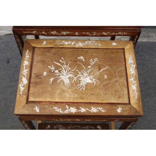 191 - A CHINESE MOTHER OF PEARL INLAID NEST OF THREE TABLES, (one missing), 66cm high, 51cm wide, 36cm dee... 