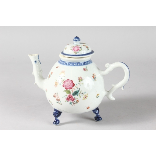 20 - A VERY FINE 18TH CENTURY CHINESE MEISSEN-DESIGN PORCELAIN TEAPOT, painted with flora and gilt highli... 