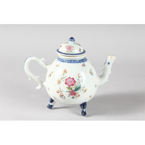 20 - A VERY FINE 18TH CENTURY CHINESE MEISSEN-DESIGN PORCELAIN TEAPOT, painted with flora and gilt highli... 