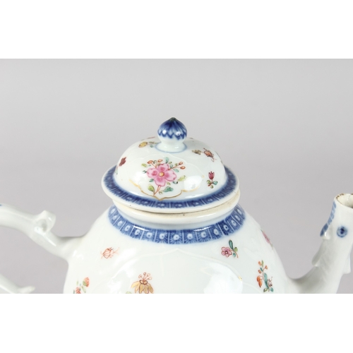 20 - A VERY FINE 18TH CENTURY CHINESE MEISSEN-DESIGN PORCELAIN TEAPOT, painted with flora and gilt highli... 