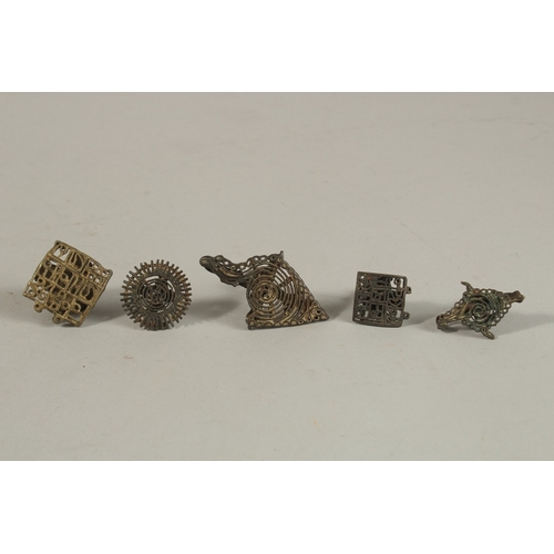 215 - A GROUP OF FIVE 17TH CENTURY TIBETAN OR SOUTH INDIAN BUDDHIST BRONZE STAMPS, (5).