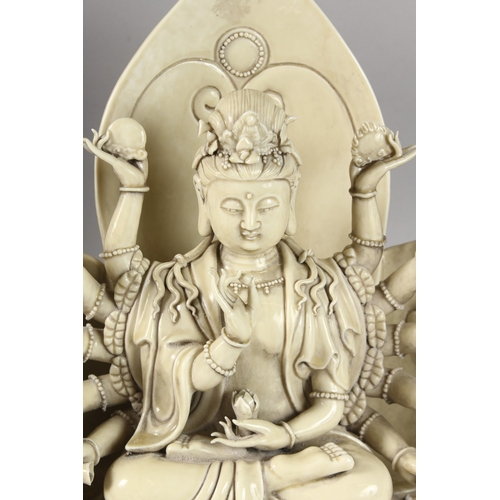 224 - A LARGE BLANC DE CHINE MULTI ARMED GUANYIN, 38cm high.