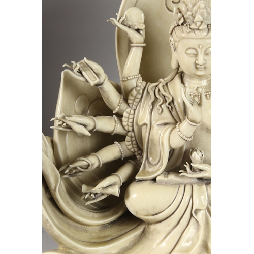 224 - A LARGE BLANC DE CHINE MULTI ARMED GUANYIN, 38cm high.