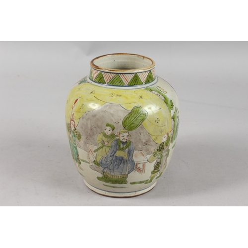 237 - A CHINESE WUCAI PORCELAIN JAR, painted with figures, 17cm high.