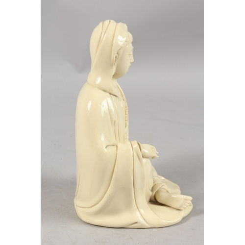 255 - A BLANC DE CHINE PORCELAIN GUANYIN, 24cm high.