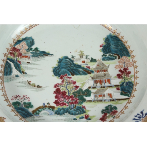 261 - A FINE 19TH CENTURY CHINESE EXPORT FAMILLE ROSE PORCELAIN DEEP HEXAGONAL DISH, with central landscap... 