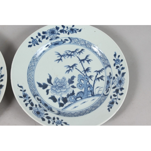 262 - A PAIR OF CHINESE BLUE AND WHITE PORCELAIN PLATES, with floral designs, 23cm diameter.