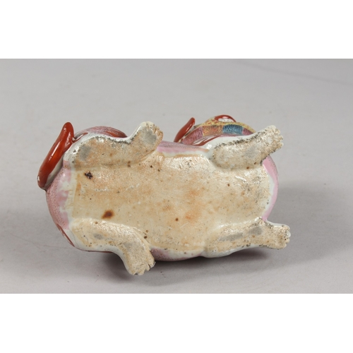 266 - A VERY FINE CHINESE FAMILLE ROSE POTTERY KYLIN CANDLE HOLDER, 18cm long.