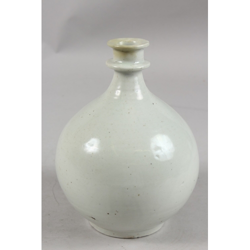 267 - AN 18TH CENTURY CHINESE GLAZED POTTERY BOTTLE, with Paris sticker to base, 21.5cm high.