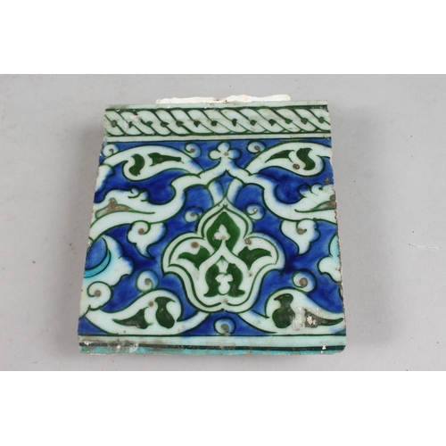 290 - A FINE 16TH CENTURY OTTOMAN  TURKISH IZNIK TILE, 13.5cm x 15cm.