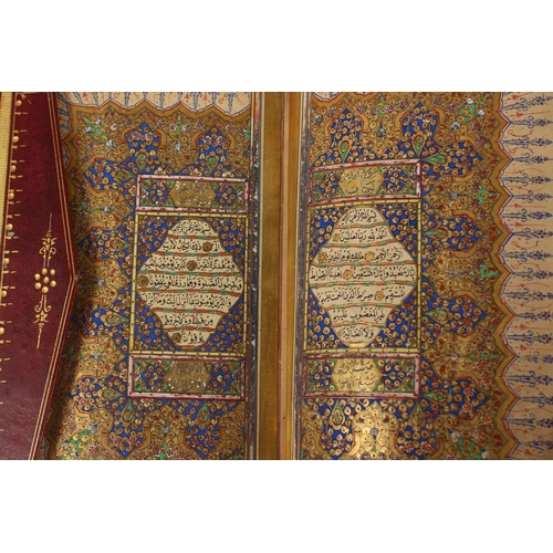 295 - A VERY FINE SMALL OTTOMAN TURKISH LEATHER BOUND QURAN, with exceptional gilded and illuminated pages... 