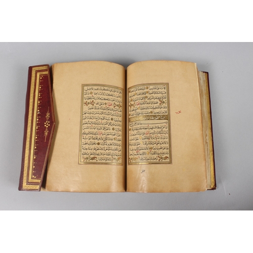 295 - A VERY FINE SMALL OTTOMAN TURKISH LEATHER BOUND QURAN, with exceptional gilded and illuminated pages... 